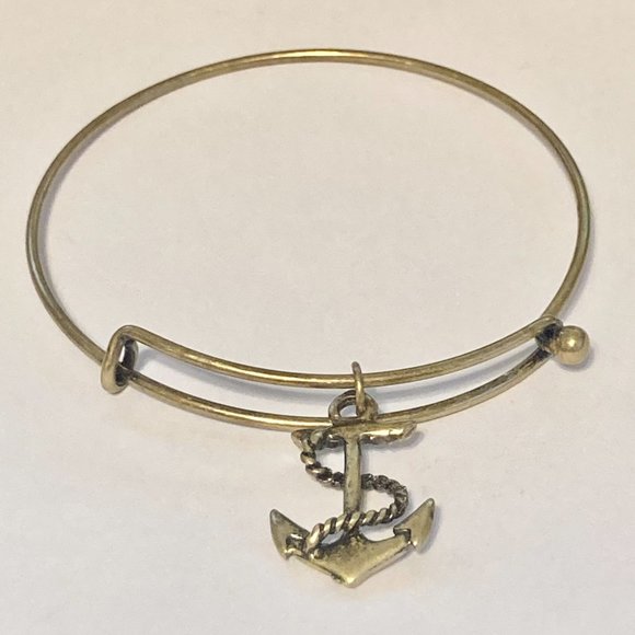 Nautical Anchor Charm Bracelet Beach Island Bangle Stackable Gold Brass Tone 8" - Picture 10 of 12